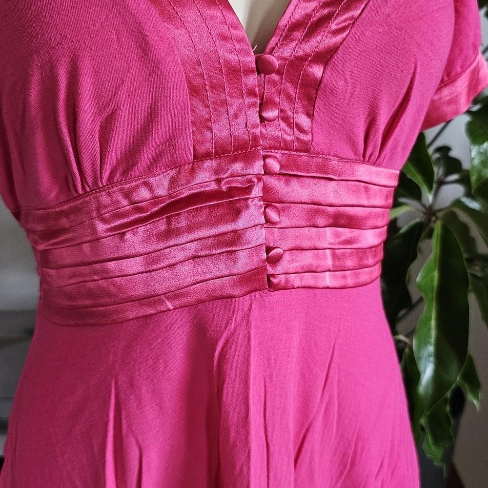 Forever 21 Y2k hot pink bustier babydoll satin back tie chic v-neck soft top - Picture 2 of 4